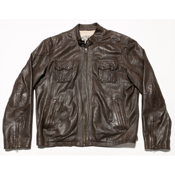 Nils Sundstrom Leather Jacket Men's XL Full Zip Lined Moto Biker Brown Soft - Picture 1 of 12